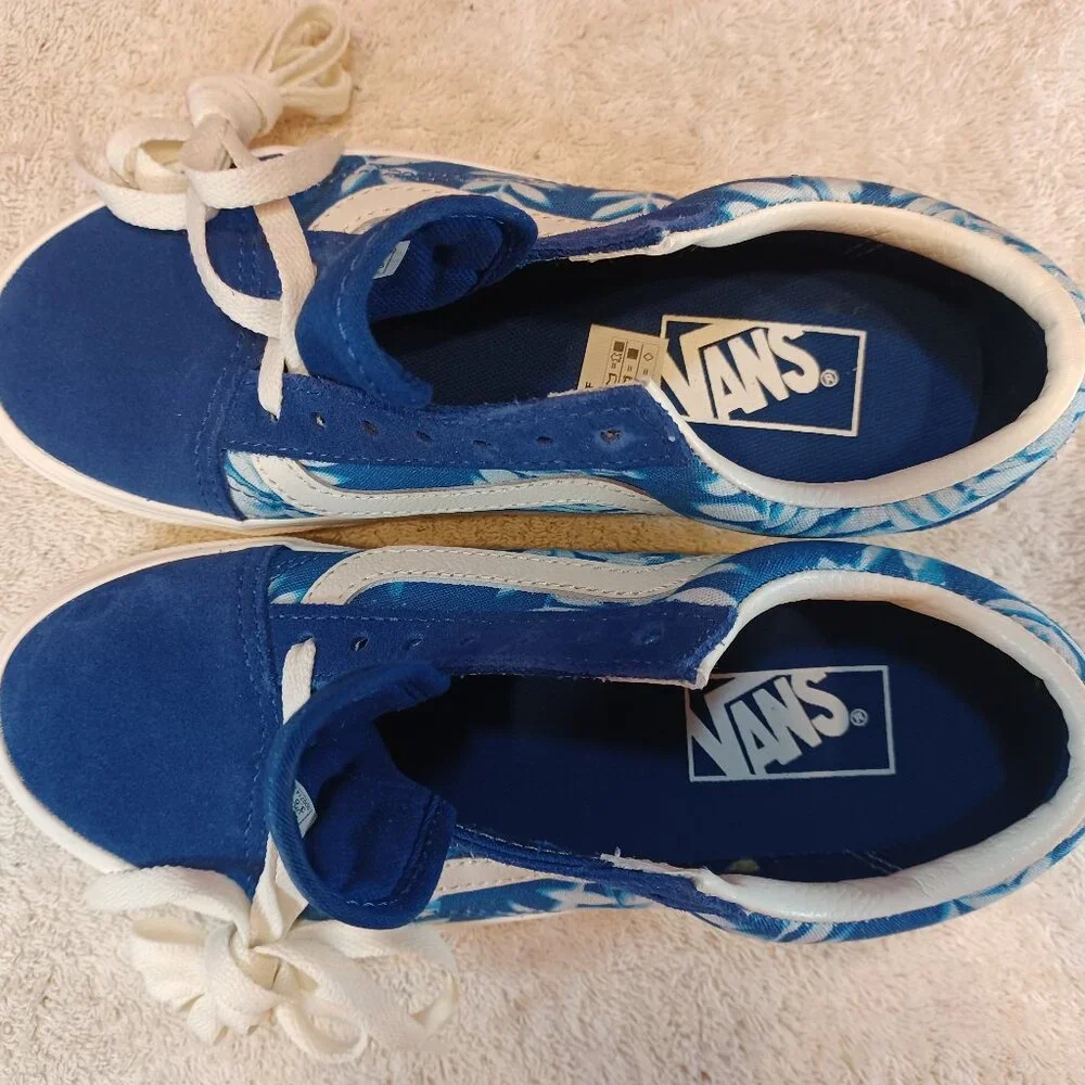 Vans Men's 4.5/Women's 6 Old Skool Solar Floral Blue and White VNOA4U3BWV8